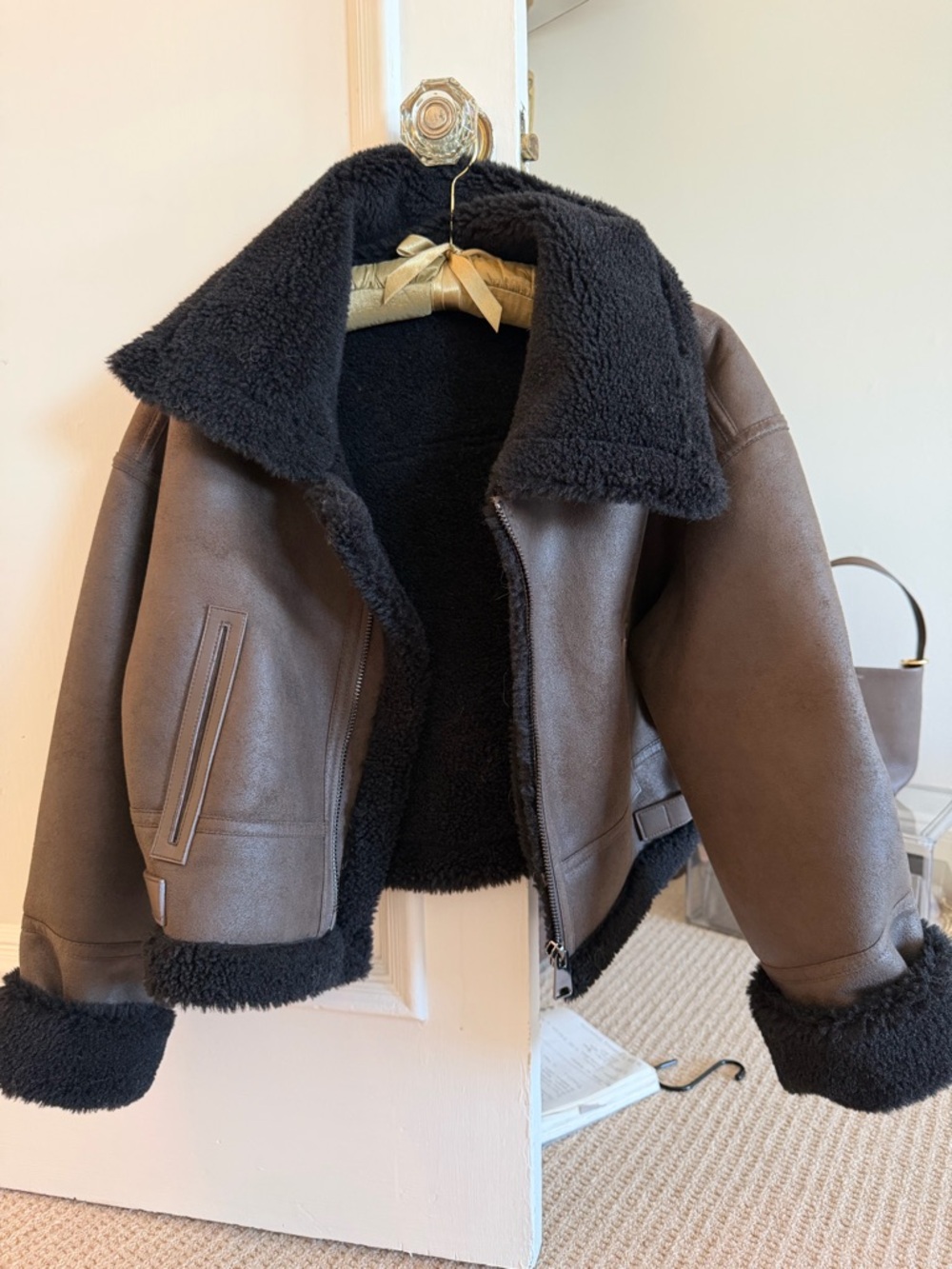 Mango Faux Shearling brown Aviator Sherpa Jacket
